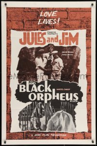 9p449 JULES & JIM/BLACK ORPHEUS 1sh 1960s Francois Truffaut, Marcel Camus, cool stylized artwork!
