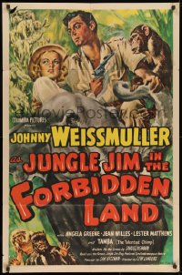 9p451 JUNGLE JIM IN THE FORBIDDEN LAND 1sh 1951 Cravath art of Johnny Weissmuller & fake manimals!