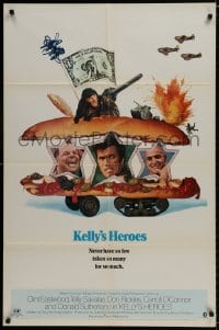 9p459 KELLY'S HEROES style B 1sh 1970 Clint Eastwood, Savalas, Rickles, & Sutherland in a sandwich!