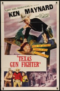 9p460 KEN MAYNARD 1sh 1940s great cowboy western artwork and cool close-up, Texas Gun Fighter!