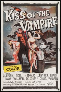 9p474 KISS OF THE VAMPIRE 1sh 1963 Hammer, cool art of devil bats attacking by Joseph Smith!