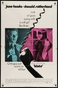 9p475 KLUTE 1sh 1971 Donald Sutherland & Jane Fonda, dangling telephone art!