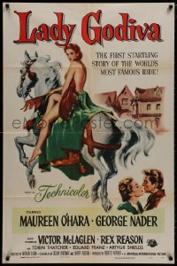 9p480 LADY GODIVA 1sh 1955 artwork of super sexy naked Maureen O'Hara on horseback!