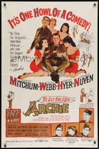 9p495 LAST TIME I SAW ARCHIE 1sh 1961 art of Robert Mitchum & Jack Webb in jeep full of sexy girls!