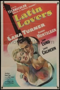 9p496 LATIN LOVERS 1sh 1953 best artwork of sexy Lana Turner & Ricardo Montalban in guitar!