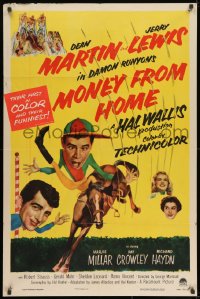 9p575 MONEY FROM HOME 3D 1sh 1954 Dean Martin with wacky horse jockey Jerry Lewis, Damon Runyon!