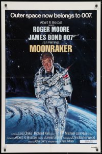 9p577 MOONRAKER int'l rare style 1sh 1979 Roger Moore as James Bond, outer space now belongs to 007!