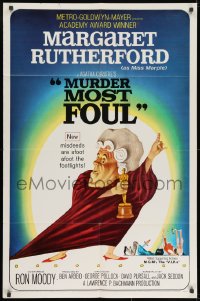 9p590 MURDER MOST FOUL 1sh 1964 art of Margaret Rutherford by Tom Jung, Agatha Christie!