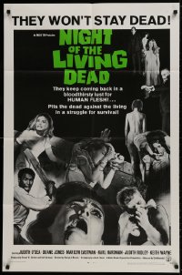 9p612 NIGHT OF THE LIVING DEAD 1sh 1968 George Romero classic, light green title design!