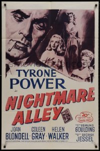 9p616 NIGHTMARE ALLEY 1sh R1955 Tyrone Power is a carnival barker whose life goes very wrong!