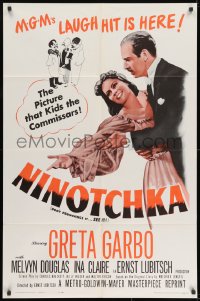 9p619 NINOTCHKA 1sh R1962 Greta Garbo laughs with Melvyn Douglas, directed by Ernst Lubitsch!