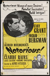 9p627 NOTORIOUS 1sh R1954 Alfred Hitchcock, Cary Grant, Ingrid Bergman, duotone style!