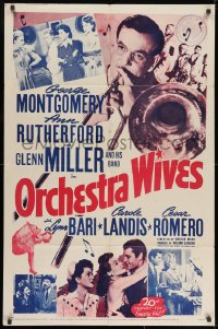 9p643 ORCHESTRA WIVES 1sh R1954 great close up of Glenn Miller playing trombone, sexy ladies!