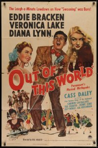 9p645 OUT OF THIS WORLD style A 1sh 1945 Eddie Bracken between sexy Veronica Lake & Diana Lynn!