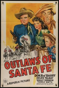9p648 OUTLAWS OF SANTA FE 1sh 1944 western cowboy art of Don Red Barry, Helen Talbot, Wally Vernon!
