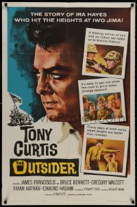 9p649 OUTSIDER 1sh 1962 great close up art of Tony Curtis as Ira Hayes of Iwo Jima fame!