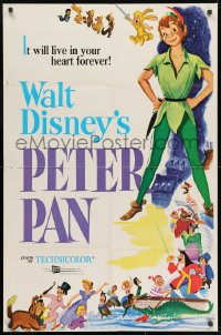 9p668 PETER PAN 1sh R1976 Walt Disney animated cartoon fantasy classic, great full-length art!