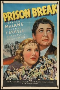 9p691 PRISON BREAK 1sh 1938 artwork of Barton MacLane & Glenda Farrell above prison riot!