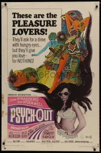 9p698 PSYCH-OUT 1sh 1968 AIP, psychedelic drugs, sexy pleasure lover Susan Strasberg, Dick Clark!