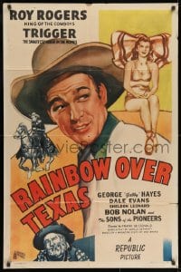 9p710 RAINBOW OVER TEXAS 1sh 1946 art of Roy Rogers, sexy Dale Evans, Trigger & Gabby Hayes!