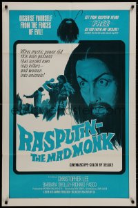 9p712 RASPUTIN THE MAD MONK int'l 1sh 1966 close up of crazed Christopher Lee, wacky beard offer!