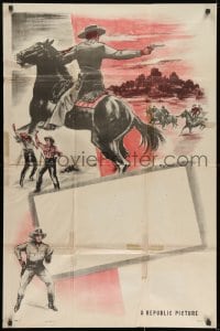 9p719 REPUBLIC style D 1sh 1950s cool action art of western cowboys and Native Americans!