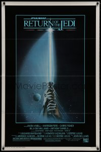 9p722 RETURN OF THE JEDI 1sh 1983 George Lucas, art of hands holding lightsaber by Reamer!