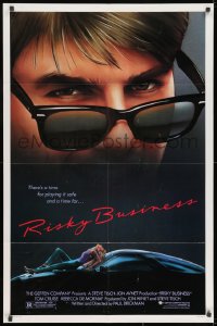 9p732 RISKY BUSINESS 1sh 1983 classic close up art of Tom Cruise in cool shades by Drew Struzan!
