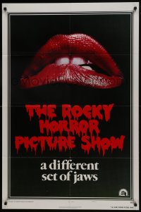 9p740 ROCKY HORROR PICTURE SHOW style A int'l 1sh 1975 c/u lips image, a different set of jaws!