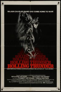 9p744 ROLLING THUNDER 1sh 1977 Paul Schrader, wild image of crazed veteran with hook!