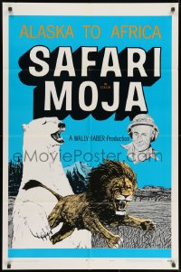 9p753 SAFARI MOJA style B 1sh 1970 Alaska to Africa, cool adventurer artwork of lion and polar bear!