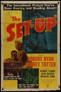 9p769 SET-UP style A 1sh 1949 art of fallen boxer Robert Ryan in the ring, Robert Wise classic!