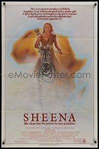 9p773 SHEENA 1sh 1984 sexy Tanya Roberts with bow & arrows riding zebra in Africa!
