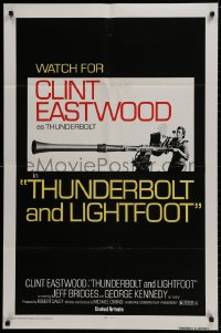 9p886 THUNDERBOLT & LIGHTFOOT advance 1sh 1974 different image of Clint Eastwood with HUGE gun!