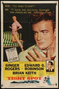 9p889 TIGHT SPOT 1sh 1955 wounded Brian Keith, art of sexy Ginger Rogers, great tagline!