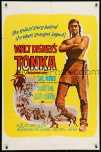 9p897 TONKA 1sh 1957 Sal Mineo, Walt Disney, West's strangest legend, artwork of Native Americans!