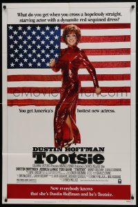 9p899 TOOTSIE style B 1sh 1982 great full-length image of Dustin Hoffman in drag by American flag!