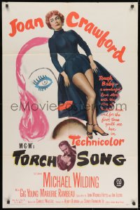 9p903 TORCH SONG 1sh 1953 clever art of tough baby Joan Crawford, a wonderful love story!