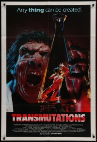 9p910 TRANSMUTATIONS 1sh 1986 wild grotesque scientist monster holds girl in beaker!