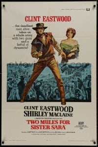9p918 TWO MULES FOR SISTER SARA 1sh 1970 art of gunslinger Clint Eastwood & Shirley MacLaine!