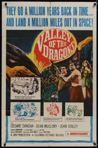 9p929 VALLEY OF THE DRAGONS 1sh 1961 Jules Verne, dinosaurs & giant spiders in a world time forgot!