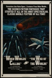 9p956 WHEN WORLDS COLLIDE/WAR OF THE WORLDS 1sh 1977 cool sci-fi art of rocket in space by Berkey!