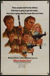 9p960 WHERE EAGLES DARE style C 1sh 1968 Clint Eastwood, Burton, Ure, different art by Terpning!