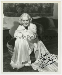 9r769 ALICE FAYE signed 8x10 REPRO still 1980s seated smiling portrait wearing silk nightgown!