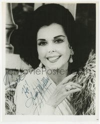 9r779 ANN MILLER signed 8x9.75 REPRO still 1980s great smiling portrait with feather boa!