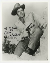 9r821 CLINT WALKER signed 8x10 REPRO still 1980s great close up with gun from TV's Cheyenne!