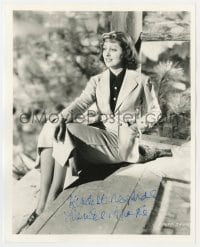 9r853 FRANCES DRAKE signed 8x10 REPRO still 1980s full-length seated portrait of the pretty actress!