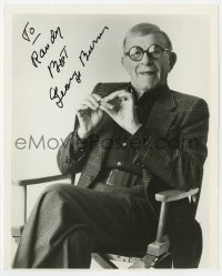 9r859 GEORGE BURNS signed 8x10 REPRO still 1980s in director's chair with his trademark cigar!