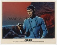 9r729 LEONARD NIMOY signed color 8x10 REPRO still 1991 as Mr. Spock in TV's Star Trek with phaser!