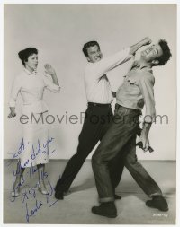 9r443 LESLIE NIELSEN signed 7.25x9.5 still 1956 super young punching guy in Hot Summer Night!
